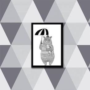 Quadro Ilustração Infantil Urso Estilo Escandinavo 24X18Cm