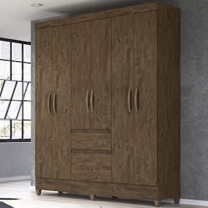 Guarda-roupa Casal 6 Portas 2 Gavetas e Pés New Cuba Castanho Wood