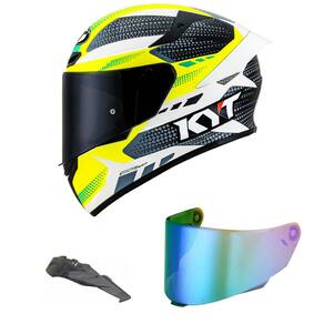 Capacete KYT TT Course Gear Preto e Amarelo Mais Viseira Camaleão e Spoiler Fumê