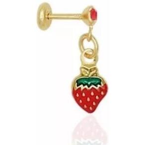 Brinco Morango Fruta Delicado Folheado A Ouro 18k
