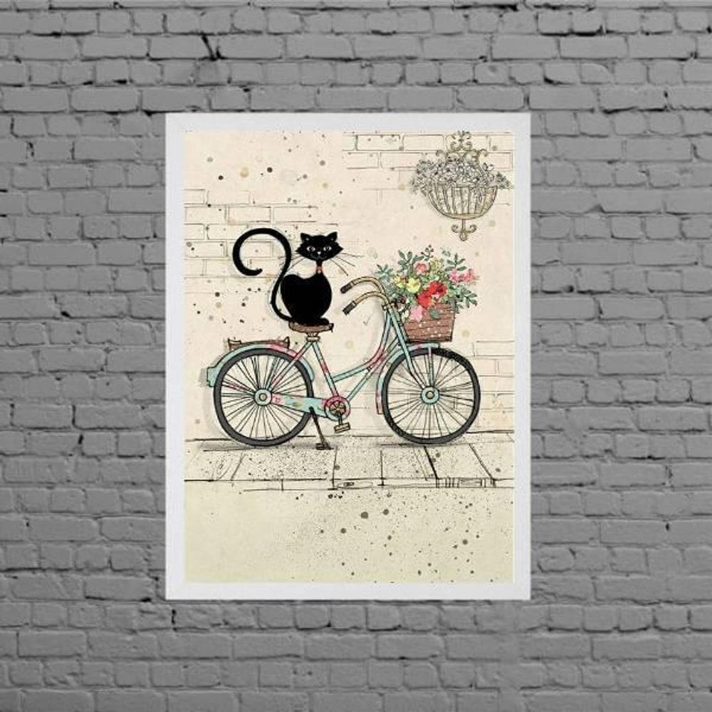 Quadro Decorativo Gato Com Bicicleta 24X18Cm