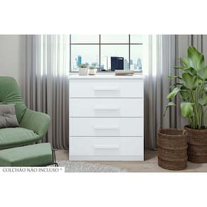 Cômoda Solteiro Baião c/ 4 Gavetas Branco - Lopas