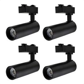 Kit 4 Spot Longo Led MR16 para Trilho Eletrificado Preto 3000K Quente