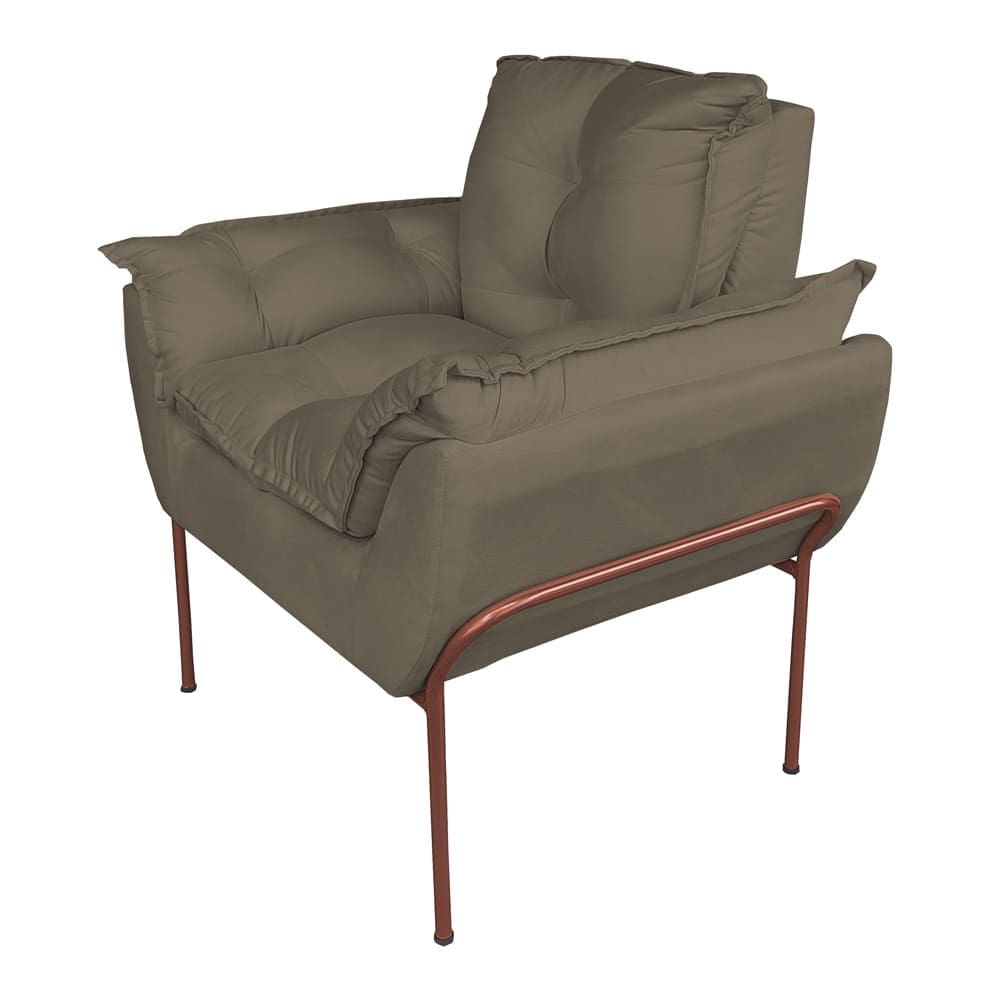 Poltrona para Sala Base Cobre Suede Cappucino - Vallisa Decor