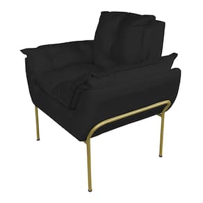 Poltrona Luxo Suede Preto com Base de Ferro Dourada - Vallisa Decor