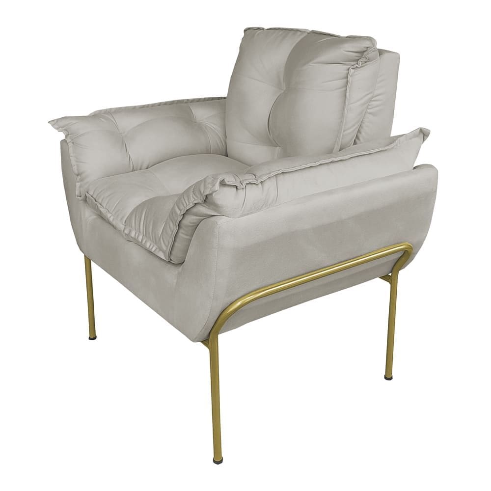 Poltrona Luxo Suede Bege com Base de Ferro Dourada - Vallisa Decor