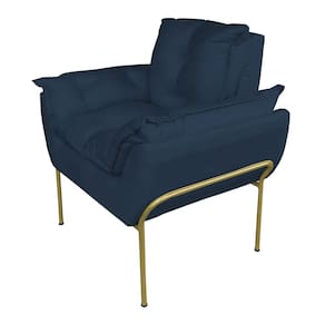 Poltrona Luxo Suede Azul Marinho com Base de Ferro Dourada - Vallisa Decor