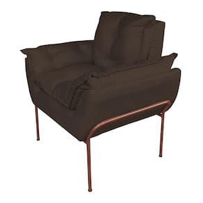 Poltrona Moderna Base Cobre Suede Marrom - Vallisa Decor