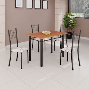 Conjunto de Mesa Tubular 100x60cm Tampo em Mdf e 4 Cadeiras Dany Arabesco/Preto