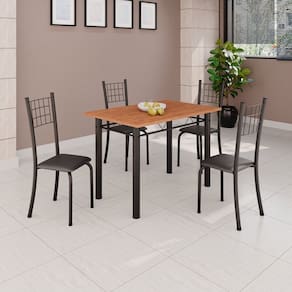 Conjunto de Mesa Tubular 100x60cm Tampo em Mdf e 4 Cadeiras Dany Preto