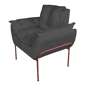 Poltrona Decorativa Suede Cinza Base Cobre - Vallisa Decor