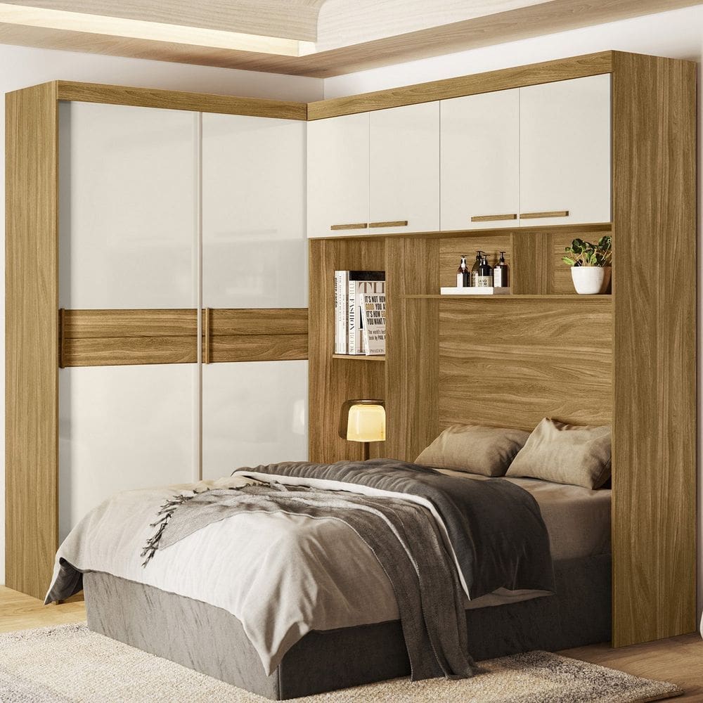 Guarda Roupa Modulado 4 Portas 2 Portas Deslizantes 5 Gavetas Florença Freijó/Off