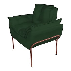 Poltrona Decorativa Base Metálica Cobre Suede Verde - Vallisa Decor
