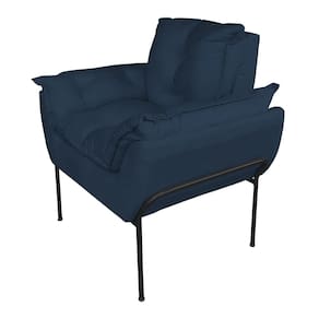 Poltrona Decorativa Suede Azul Marinho Base Preta - Vallisa Decor