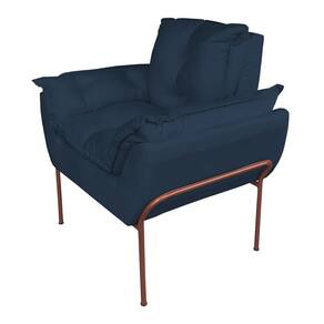 Poltrona Luxo Suede Azul Marinho com Base de Ferro Cobre - Vallisa Decor