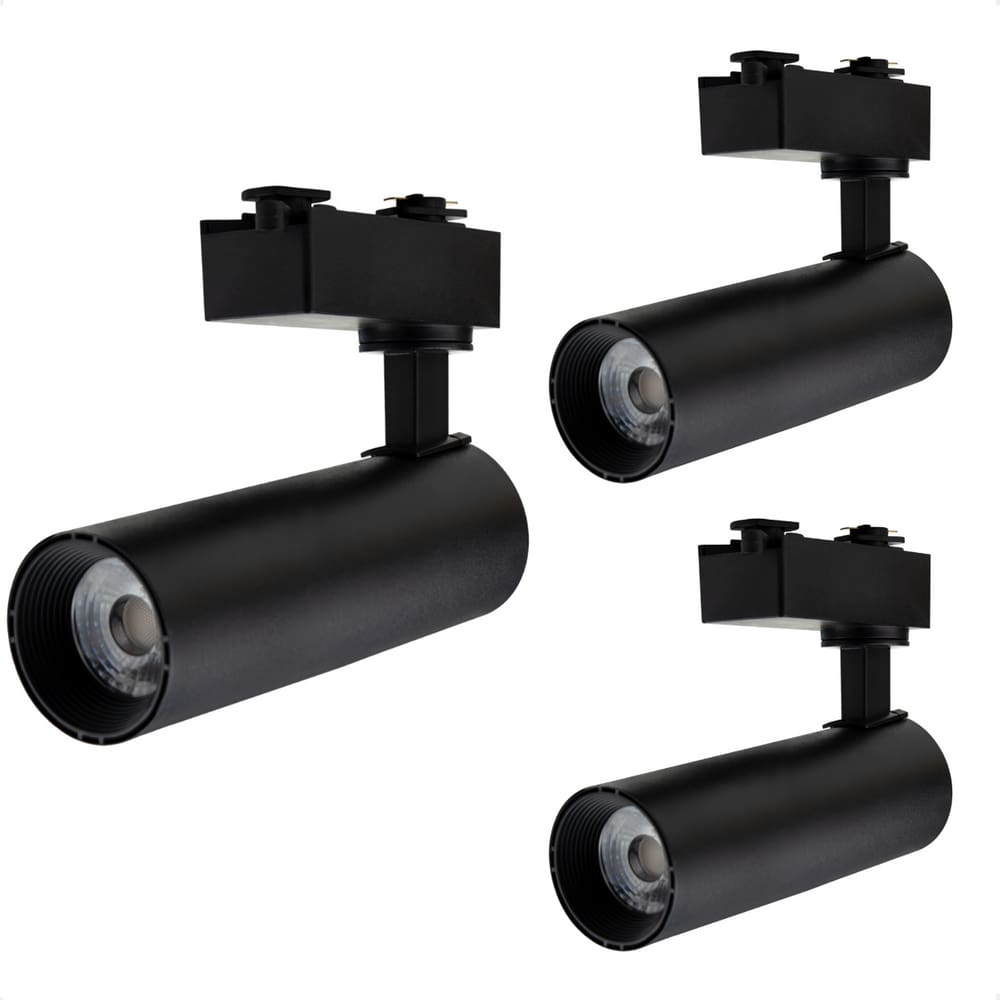 Kit 3 Spot Longo Led MR16 para Trilho Eletrificado Preto 3000K Quente