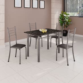 Conjunto de Mesa Tubular 100cm X 60cm com Tampo e 4 Cadeiras Dany Preto/Prata