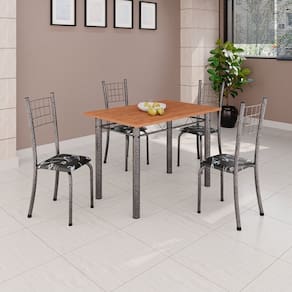 Conjunto de Mesa Tubular 100x60cm Tampo em Mdf com 4 Cadeiras Dany Preto/Prata