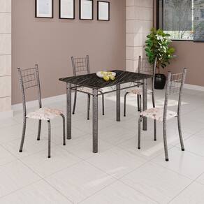 Conjunto de Mesa Tubular 100cm X 60cm com Tampo e 4 Cadeiras Dany Bege/Prata