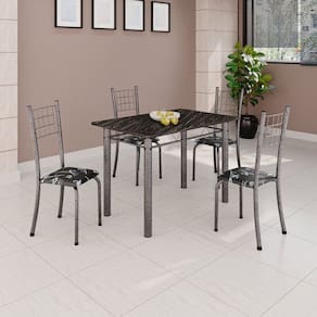Conjunto de Mesa Tubular 100cm X 60cm com Tampo e 4 Cadeiras Dany Preto/Prata