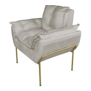 Poltrona para Sala Base Dourada Suede Bege - Vallisa Decor
