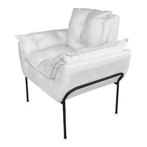 Poltrona para Sala Base Preta Suede Branco - Vallisa Decor