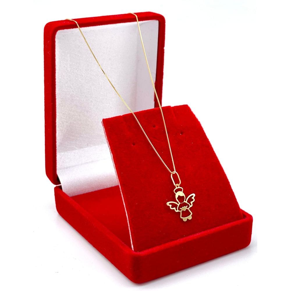 Cordão Feminino De Ouro 18k Veneziana 40cm Pingente Anjo