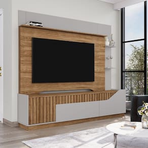 Home Dallas Ripado Real Tvs até 75 Polegadas 1 Gaveta Corrediça Telescópica 2 Portas Cinamomo/Off-White