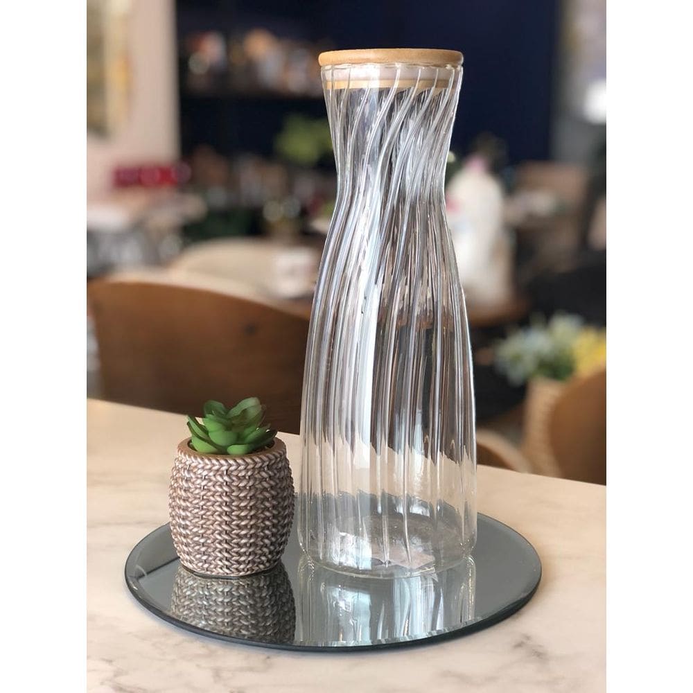 Garrafa De Vidro Com Tampa Bambu 1L