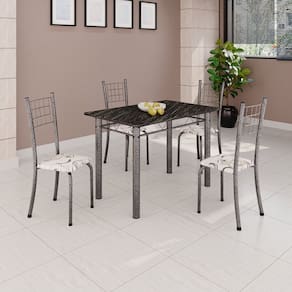 Conjunto de Mesa Tubular 100cm X 60cm com Tampo e 4 Cadeiras Dany Arabesco/Prata