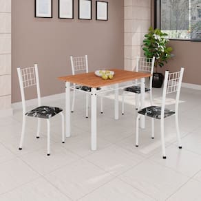 Conjunto de Mesa Tubular 100x60cm Tampo em Mdf e 4 Cadeiras Dany Preto/Branco