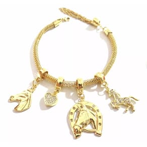 Pulseira Berloque Country Cavalo Ferradura Folheado 18k