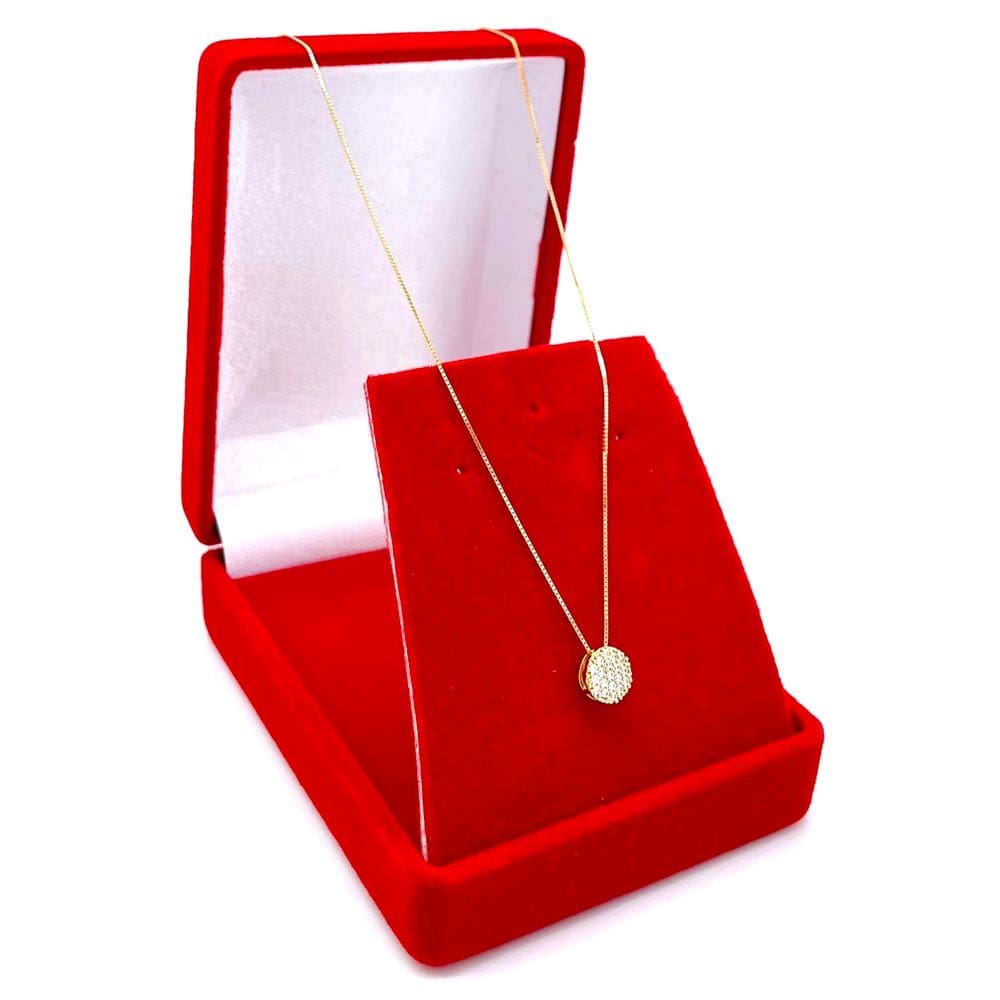 Cordão Colar Feminino De Ouro 18k Veneziana 40cm Ponto De Luz Cravejado Zircônia