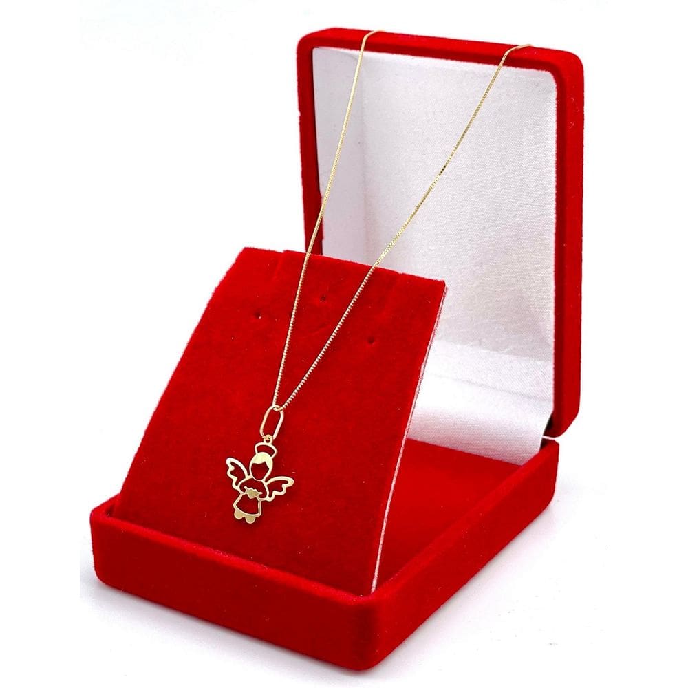Gargantilha Corrente De Ouro 18k Feminina Veneziana 45cm Pingente Anjo