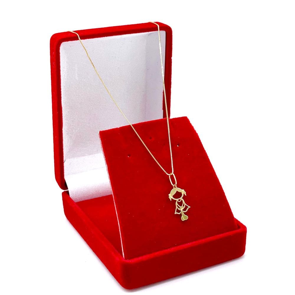 Corrente Feminina Americana 40cm De Ouro 18k Pingente Menina
