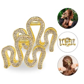 Kit 2 Presilhas Metal Vintage Strass Dourado Cabelo Penteado