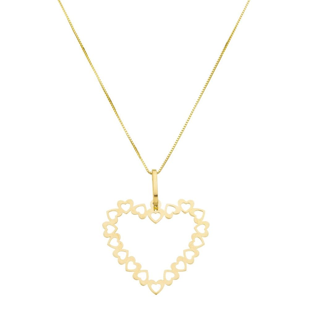 Cordão Feminino De Ouro 18k Veneziana 50cm Pingente Coração