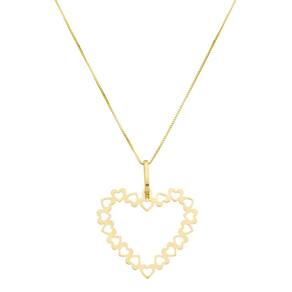 Cordão Feminino De Ouro 18k Veneziana 50cm Pingente Coração