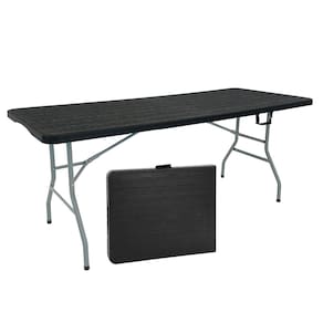 Mesa Picnic Dobrável Vira Maleta Portátil 1,80m Camping Premium Tipo Madeira Preta