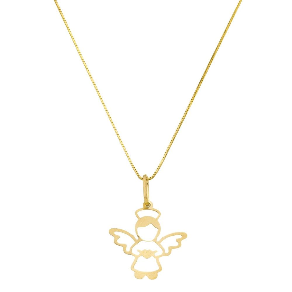 Colar De Ouro 18k Gargantilha Feminina Veneziana 50cm Pingente Anjo