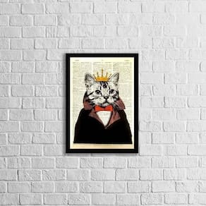 Quadro Gato Rei 45X34Cm - Com Vidro Moldura Preta