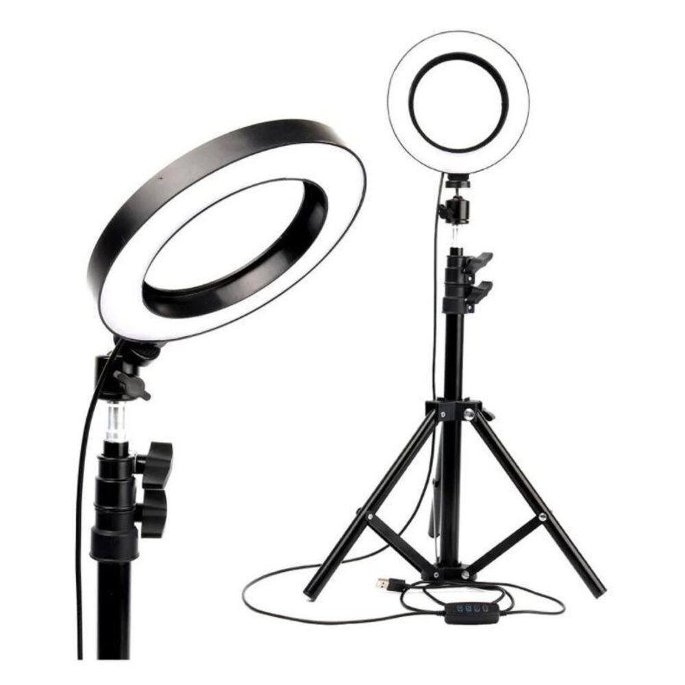 Ring Light Tripé Iluminador Led Portátil 26Cm + Tripé 210Cm