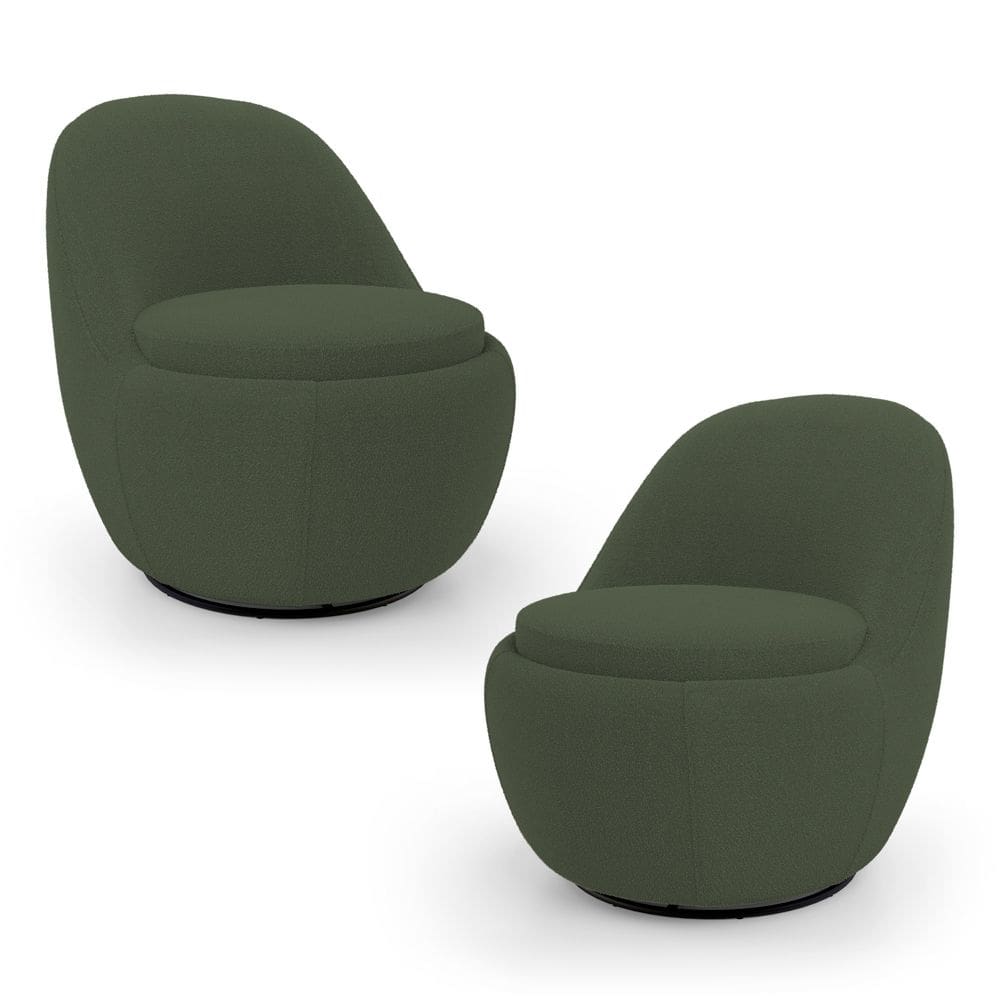 Kit 02 Poltronas Orgânicas Living Memphis Base Giratória Bouclê Verde Musgo - Desk Design