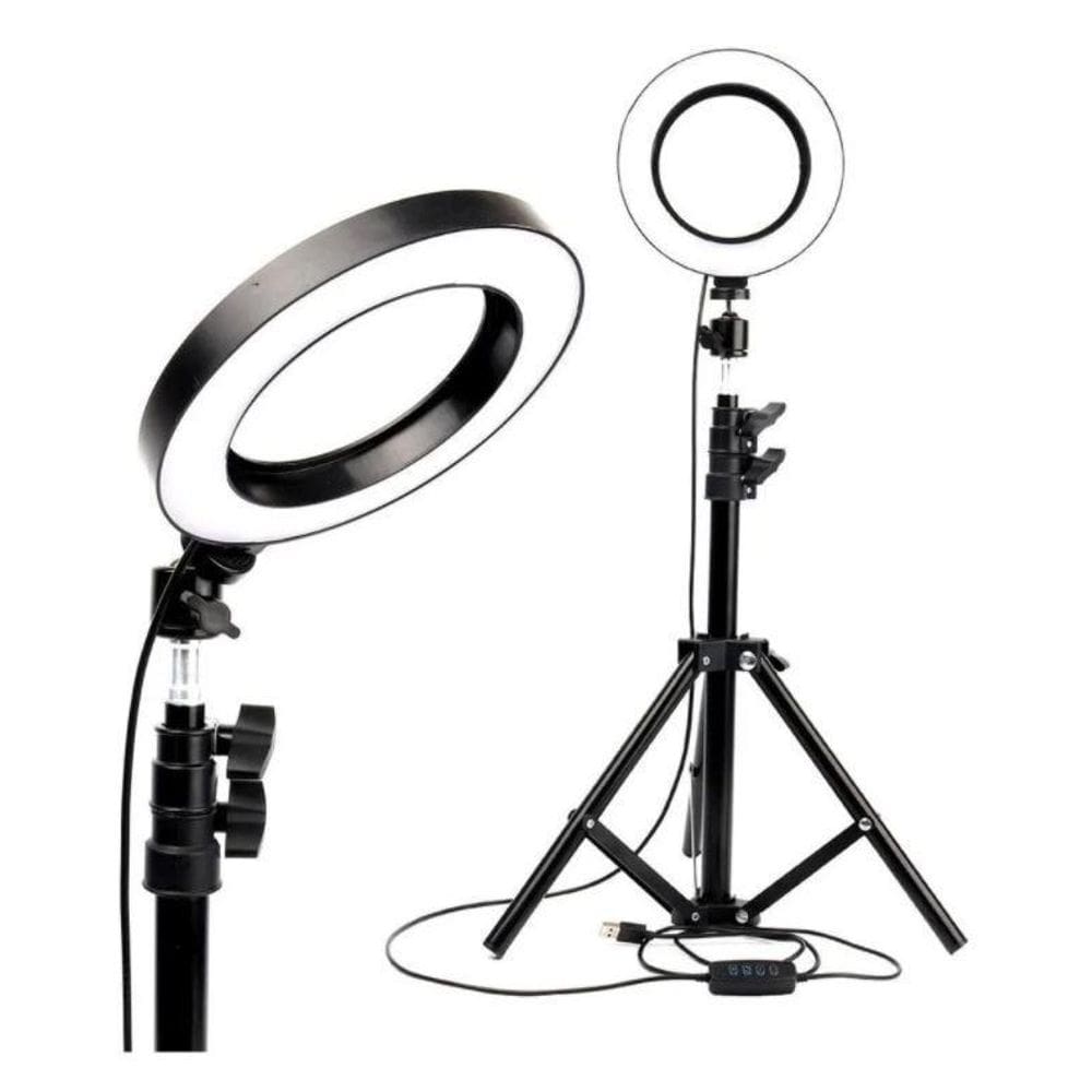 Ring Light Tripé Iluminador Led Portátil 26Cm + Tripé 210Cm
