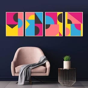 Kit 4 Quadros Abstratos Trend Colors 24X18Cm - Com Vidro