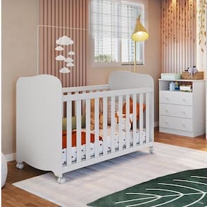Quarto de Bebê com Cômoda 3 Gavetas e Berço Americano 100% MDF Teka Espresso Móveis Branco Brilho