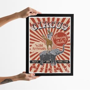 Quadro Vintage Cartaz De Circo 45X34Cm - Com Vidro