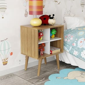Mesa de Cabeceira para Quarto Infantil Angel Espresso Móveis Amendoa/Branco Off