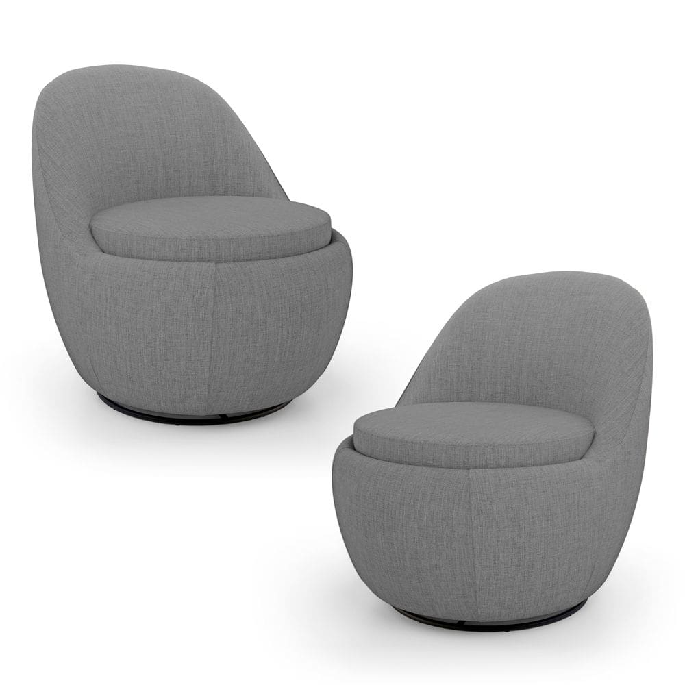 Kit 02 Poltronas Orgânicas Living Memphis Base Giratória Linho Cinza Escuro - Desk Design