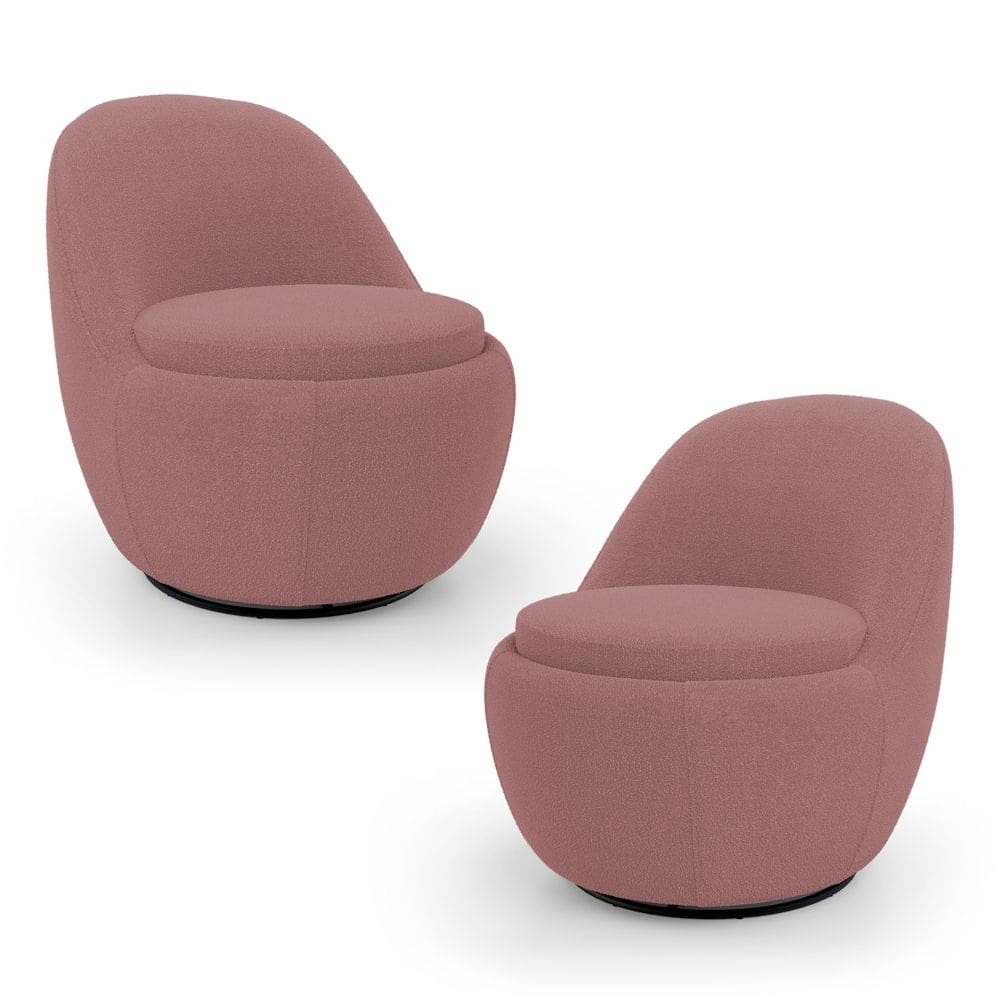 Kit 02 Poltronas Orgânicas Living Memphis Base Giratória Bouclê Rosé - Desk Design